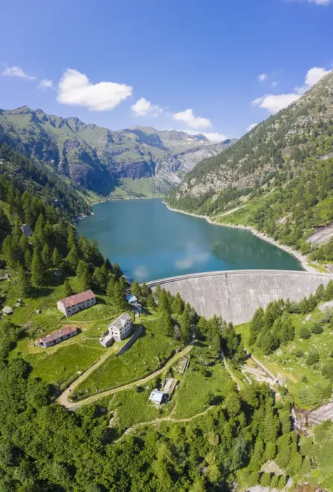 Framed Print : Aerial view of the Agaro Lake and its dam, an artificial lake covering the old town Framed Print : Aerial view of the Agaro Lake and its dam, an artificial lake covering the old town