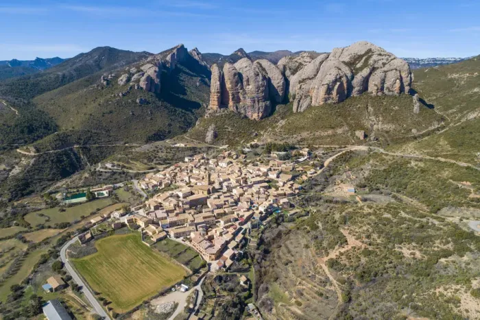 Framed Print : Aerial view of Aguero village. Aguero, Huesca, Aragon, Spain Framed Print : Aerial view of Aguero village. Aguero, Huesca, Aragon, Spain