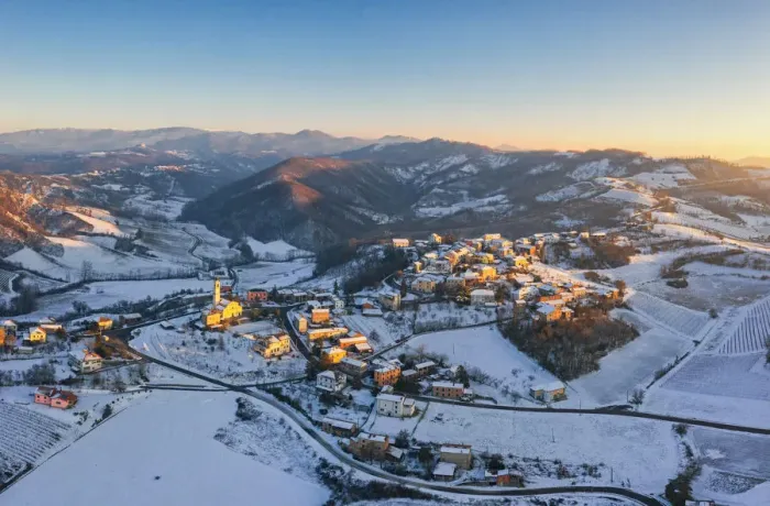 Framed Print : Aerial view of Alessandria hills in winter, Alessandria province, Piedmont, Italy, Europe
