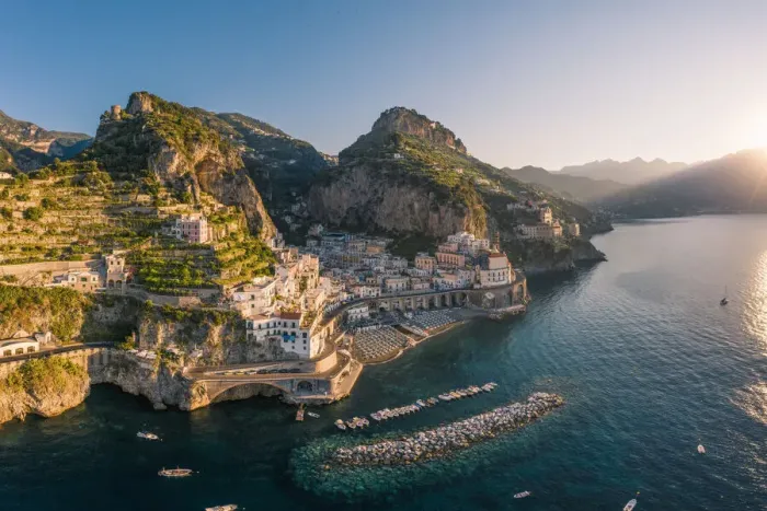 Framed Print : Aerial view of Amalfi, Amalfi Coast, Gulf of Salerno, Salerno province, Campania, Italy Framed Print : Aerial view of Amalfi, Amalfi Coast, Gulf of Salerno, Salerno province, Campania, Italy