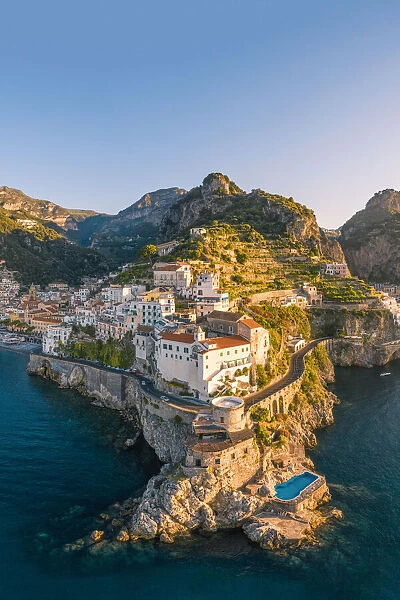 Aerial view of Amalfi, Amalfi Coast, Gulf of Salerno, Salerno province, Campania, Italy
