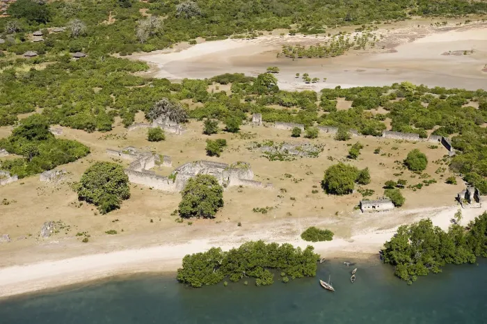 Framed Print : Aerial view of ancient arab ruins on Kilwa Kisiwani, east coast, Tanzania Framed Print : Aerial view of ancient arab ruins on Kilwa Kisiwani, east coast, Tanzania