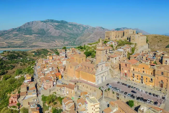 Framed Print : Aerial view of the ancient church and castle of Caccamo, Palermo district, Sicily, Italy Framed Print : Aerial view of the ancient church and castle of Caccamo, Palermo district, Sicily, Italy