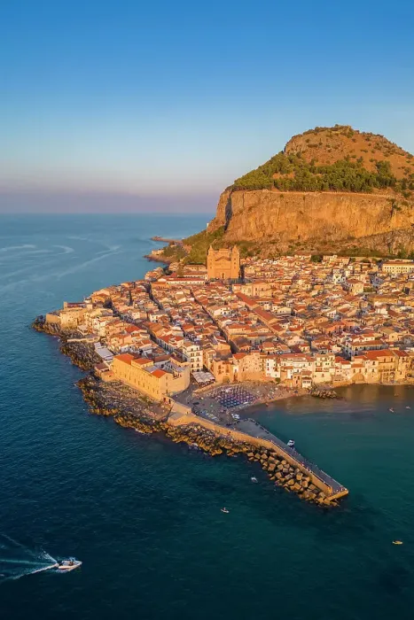 Framed Print : Aerial view of the ancient town of Cefalu, Unesco World Heritage site, at sunset. Palermo district, Sicily, Italy Framed Print : Aerial view of the ancient town of Cefalu, Unesco World Heritage site, at sunset. Palermo district, Sicily, Italy