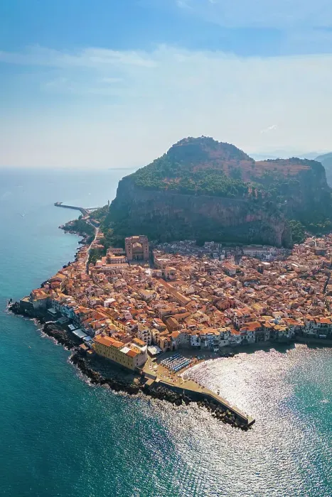 Framed Print : Aerial view of the ancient town of Cefalu, Unesco World Heritage site, at sunset. Palermo district, Sicily, Italy Framed Print : Aerial view of the ancient town of Cefalu, Unesco World Heritage site, at sunset. Palermo district, Sicily, Italy