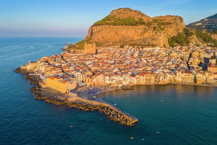 Framed Print : Aerial view of the ancient town of Cefalu, Unesco World Heritage site, at sunset. Palermo district, Sicily, Italy Framed Print : Aerial view of the ancient town of Cefalu, Unesco World Heritage site, at sunset. Palermo district, Sicily, Italy