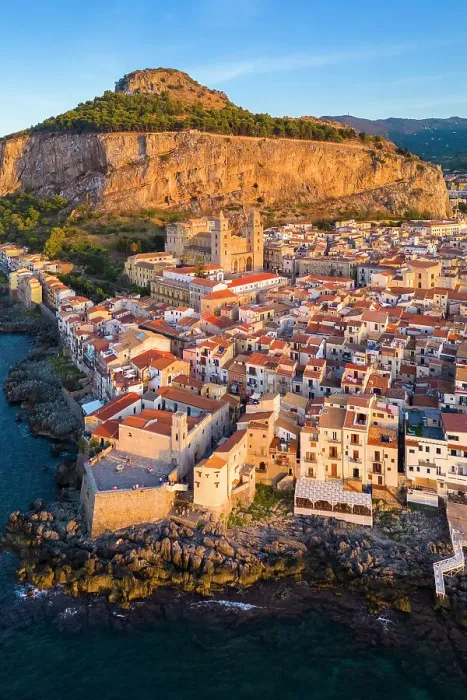 Framed Print : Aerial view of the ancient town of Cefalu, Unesco World Heritage site, at sunset. Palermo district, Sicily, Italy Framed Print : Aerial view of the ancient town of Cefalu, Unesco World Heritage site, at sunset. Palermo district, Sicily, Italy