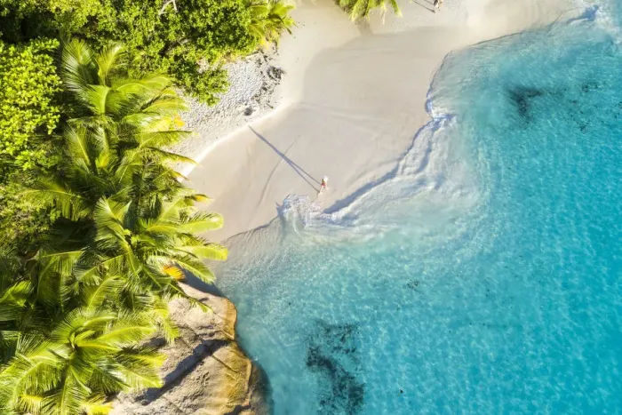 Framed Print : Aerial view of Anse Lazio beach. Praslin island, Seychelles, Africa (MR)
