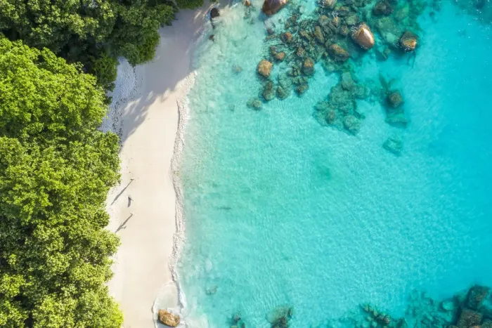 Framed Print : Aerial view of Anse Lazio beach. Praslin island, Seychelles, Africa