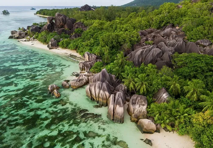 Framed Print : Aerial view of Anse Source d'Argent, La Digue, Seychelles
