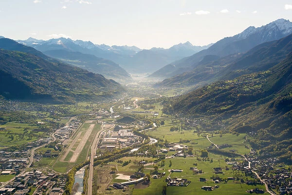 Aerial view of Aosta city, Aosta Valley, Italy, Europe