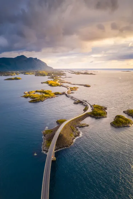 Framed Print : Aerial view of the Atlantic Ocean Road at sunset, More og Romsdal, Norway Framed Print : Aerial view of the Atlantic Ocean Road at sunset, More og Romsdal, Norway