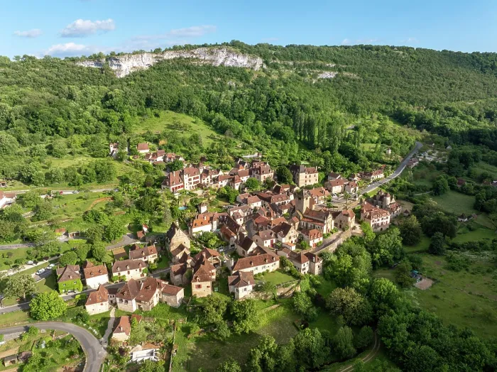 Framed Print : An aerial view of Autoire village, Lot, Occitanie, France Framed Print : An aerial view of Autoire village, Lot, Occitanie, France