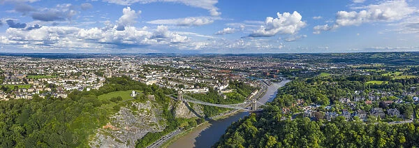Aerial view over the Avon Gorge and Clifton Suspension Bridge, Bristol, England