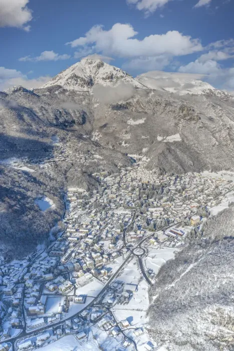 Framed Print : Aerial view of Ballabio after a snowfall, Ballabio, Valsassina, Lecco Province, Lombardy Framed Print : Aerial view of Ballabio after a snowfall, Ballabio, Valsassina, Lecco Province, Lombardy