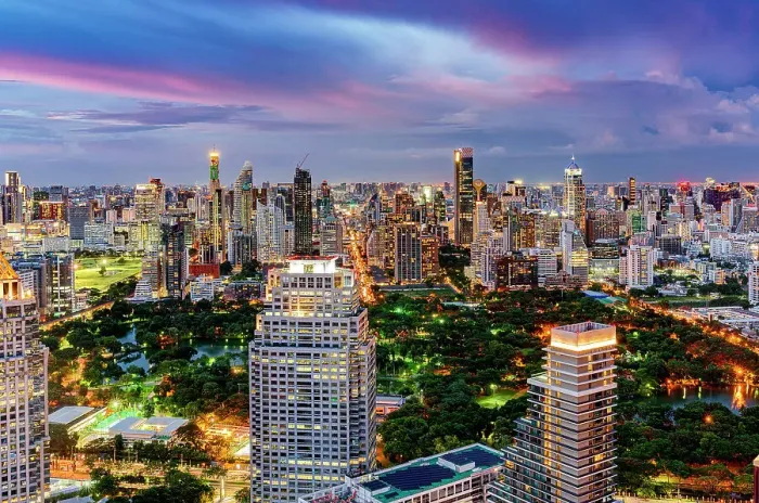 Framed Print : Aerial view of Bangkok city skyline at sunset, Thailand Framed Print : Aerial view of Bangkok city skyline at sunset, Thailand