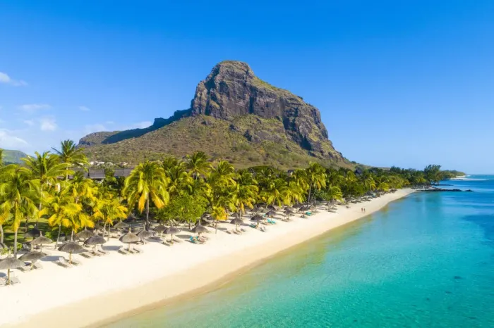 Framed Print : Aerial view of the beach of the Beachcomber Paradis Hotel, Le Morne Brabant Peninsula Framed Print : Aerial view of the beach of the Beachcomber Paradis Hotel, Le Morne Brabant Peninsula