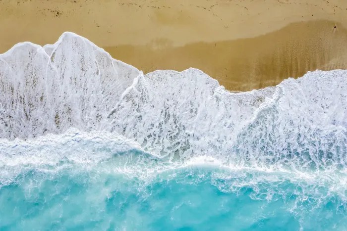 Framed Print : Aerial view of beach and waves. Lefkada, Ionian Islands region, Greece