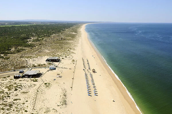 Aerial view of beaches along the Alentejo coastline. Comporta, Portugal