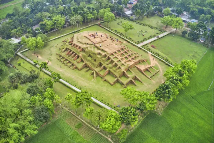 Framed Print : Aerial view of Behular Bashor Ghor, a famous and touristic archeological site in Bogra Framed Print : Aerial view of Behular Bashor Ghor, a famous and touristic archeological site in Bogra