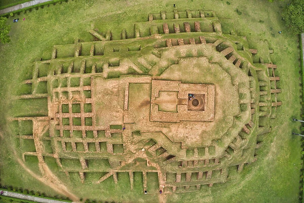 Aerial view of Behular Bashor Ghor, a famous and touristic archeological site in Bogra