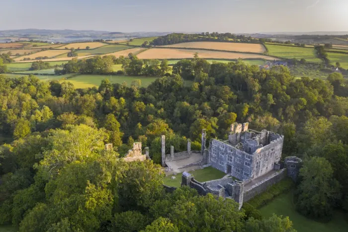 Framed Print : Aerial view of Berry Pomeroy Castle at dawn, Devon, England. Summer (August) 2021 Framed Print : Aerial view of Berry Pomeroy Castle at dawn, Devon, England. Summer (August) 2021