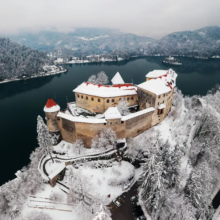 Framed Print : Aerial view of the Bled castle, Bled, Slovenia Framed Print : Aerial view of the Bled castle, Bled, Slovenia