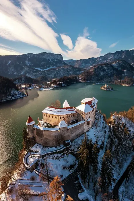 Framed Print : Aerial view of the Bled castle Slovenia Framed Print : Aerial view of the Bled castle Slovenia