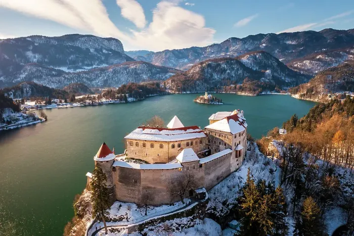 Framed Print : Aerial view of the Bled castle Slovenia Framed Print : Aerial view of the Bled castle Slovenia