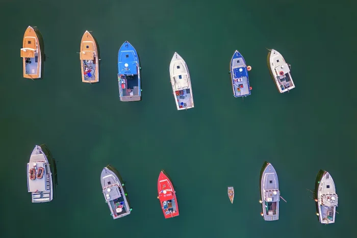 Framed Print : Aerial view of boats at Perkins Cove, Ogunquit, Maine, USA Framed Print : Aerial view of boats at Perkins Cove, Ogunquit, Maine, USA