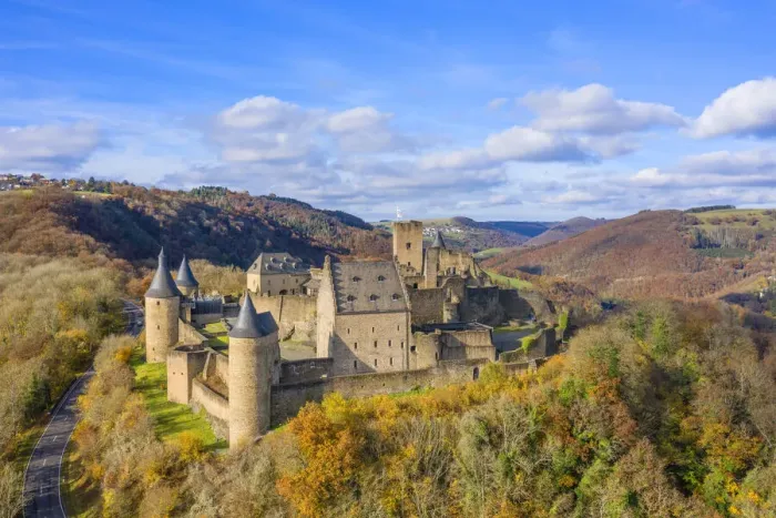 Framed Print : Aerial view at Bourscheid castle, Kanton Diekirch, Luxembourg Framed Print : Aerial view at Bourscheid castle, Kanton Diekirch, Luxembourg