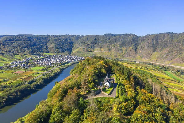 Aerial view at Bremm with Calmont and Petersberg chapel, Mosel valley