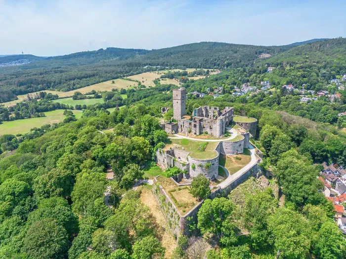 Framed Print : Aerial view of Burg Koenigstein castle ruin, Koenigstein im Taunus, Hesse, Germany Framed Print : Aerial view of Burg Koenigstein castle ruin, Koenigstein im Taunus, Hesse, Germany