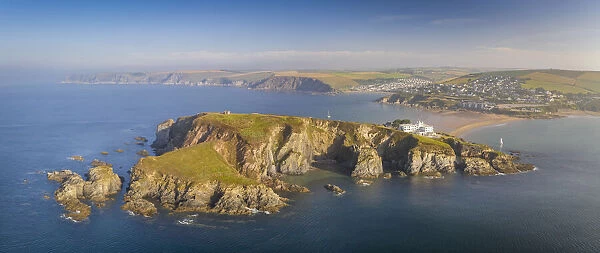 Aerial view of Burgh Island and hotel in the South Hams of Devon, England