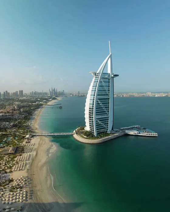 Framed Print : Aerial view of Burj Al Arab Hotel, Jumeirah, Dubai, United Arab Emirates