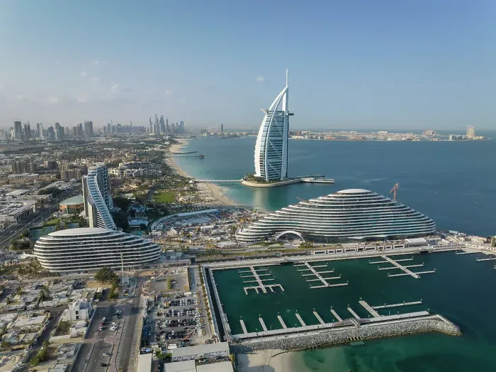 Framed Print : Aerial view of Burj Al Arab Hotel, Jumeirah, Dubai, United Arab Emirates