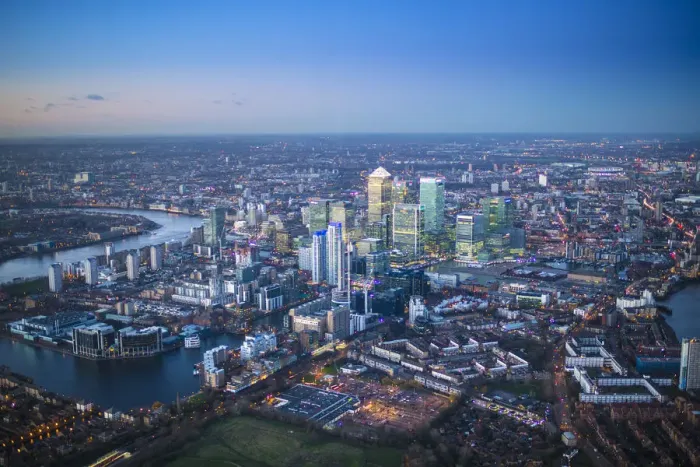 Framed Print : Aerial view over Canary Wharf, Isle of Dogs, London, England Framed Print : Aerial view over Canary Wharf, Isle of Dogs, London, England