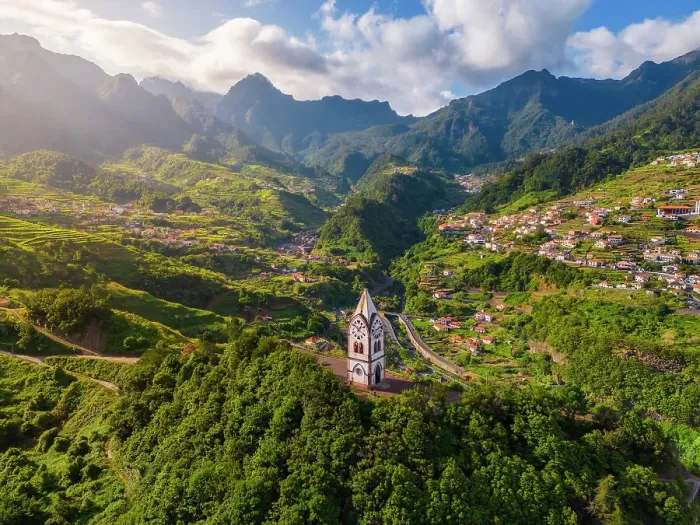 Framed Print : Aerial view of Capelinha de Nossa Senhora de Fatima surrounded by terraced fields at sunrise, Sao Vicente, Madeira, Portugal Framed Print : Aerial view of Capelinha de Nossa Senhora de Fatima surrounded by terraced fields at sunrise, Sao Vicente, Madeira, Portugal