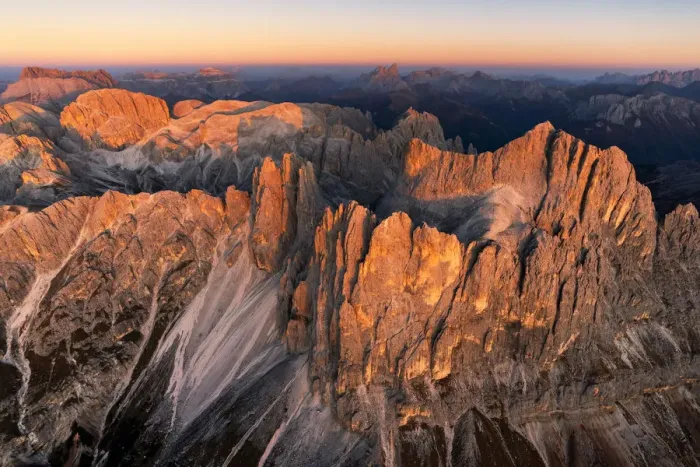 Framed Print : Aerial view of Catinaccio group at sunset, Dolomites, Trentino Alto Adige, Italy Framed Print : Aerial view of Catinaccio group at sunset, Dolomites, Trentino Alto Adige, Italy