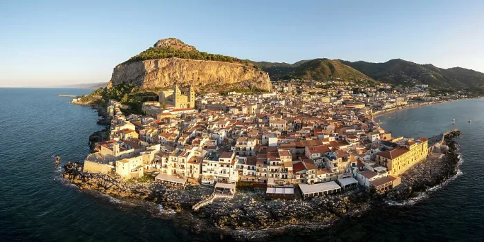 Framed Print : Aerial view of Cefalu, Sicily, Italy