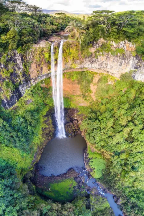 Framed Print : Aerial view of Chamarel waterfall. Chamarel, Black River (Riviere Noir), Mauritius