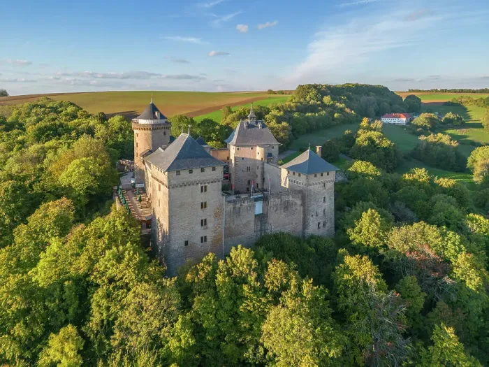 Framed Print : Aerial view at Chateau Malbrouck at Manderen, Moselle, Lorraine, Alsace-Champagne-Ardenne-Lorraine, Grand-Est, France Framed Print : Aerial view at Chateau Malbrouck at Manderen, Moselle, Lorraine, Alsace-Champagne-Ardenne-Lorraine, Grand-Est, France