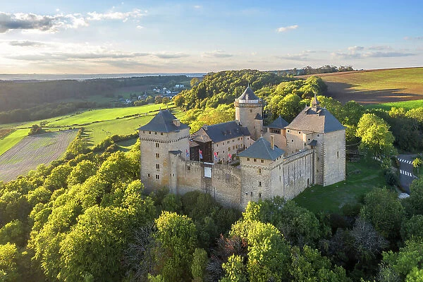 Aerial view at Chateau Malbrouck at Manderen, Moselle, Lorraine, Alsace-Champagne-Ardenne-Lorraine, Grand-Est, France