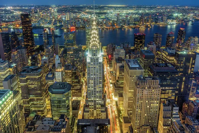 Framed Print : Aerial view of Chrysler Building and Midtown Manhattan skyline at twilight, New York, USA Framed Print : Aerial view of Chrysler Building and Midtown Manhattan skyline at twilight, New York, USA