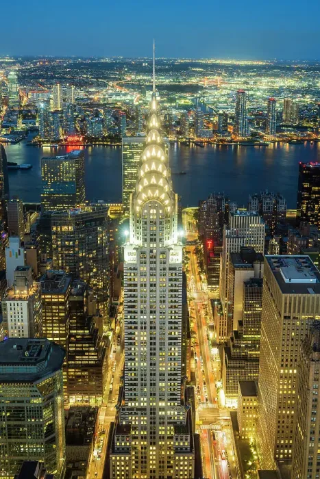 Framed Print : Aerial view of Chrysler Building and Midtown Manhattan skyline at twilight, New York, USA Framed Print : Aerial view of Chrysler Building and Midtown Manhattan skyline at twilight, New York, USA