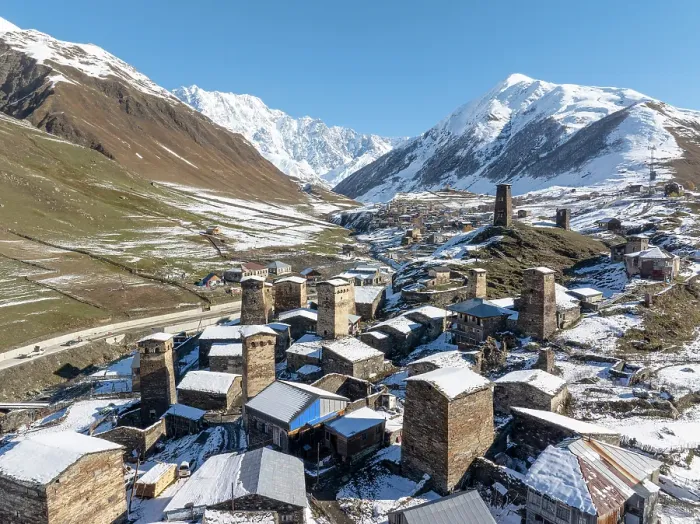 Framed Print : Aerial view of Chvibiani and Zhibiani, Ushguli, Upper Svaneti (Zemo Svaneti), Georgia Framed Print : Aerial view of Chvibiani and Zhibiani, Ushguli, Upper Svaneti (Zemo Svaneti), Georgia