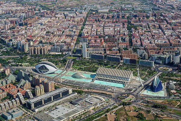 Aerial view of the City of Arts and Sciences, Valencia, Spain