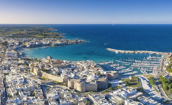 aerial view of the city center of Otranto in summer time