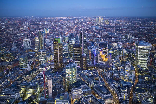 Aerial view, over the City of London, London, England