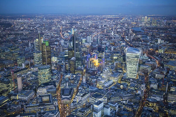 Aerial view over the City of London, London, England